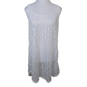 Miken Swim White Lace Crochet Racerback Swimsuit Cover Up Dress Womens XL Boho